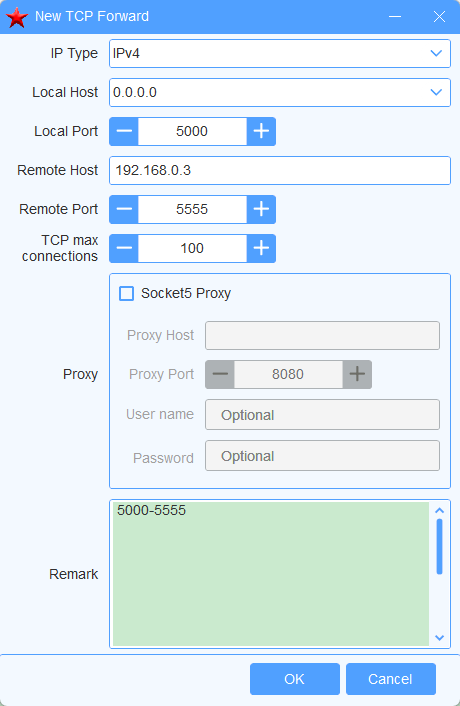 TCP 端口转发 界面